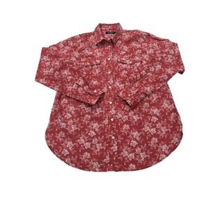 Ralph Lauren Dobby Shirt Womens Large Pink Floral Button Down Long Sleeve Preppy